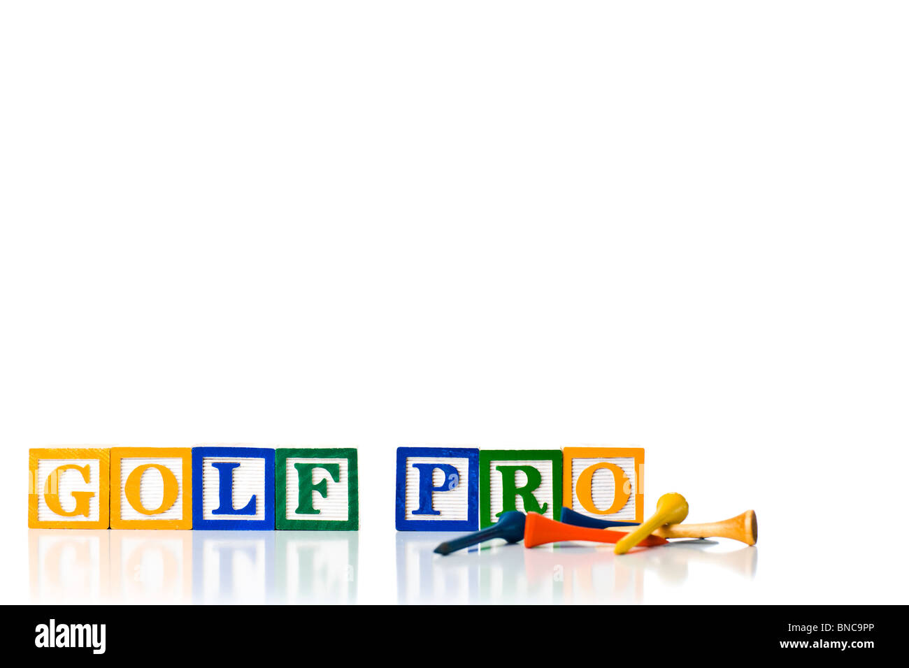 Colorata per bambini ortografia blocchi GOLF PRO con tee da golf Foto Stock