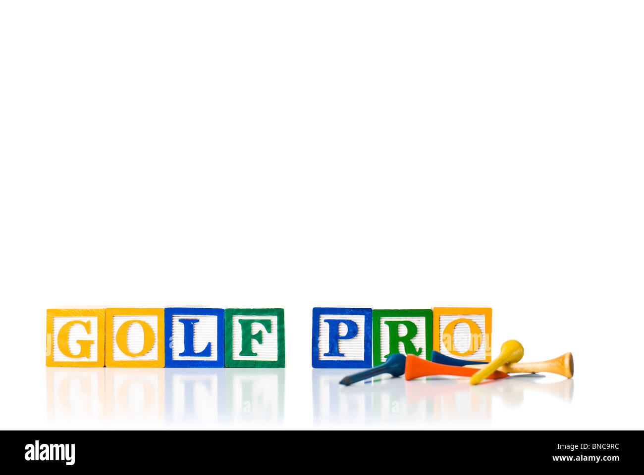 Colorata per bambini ortografia blocchi GOLF PRO con tee da golf Foto Stock