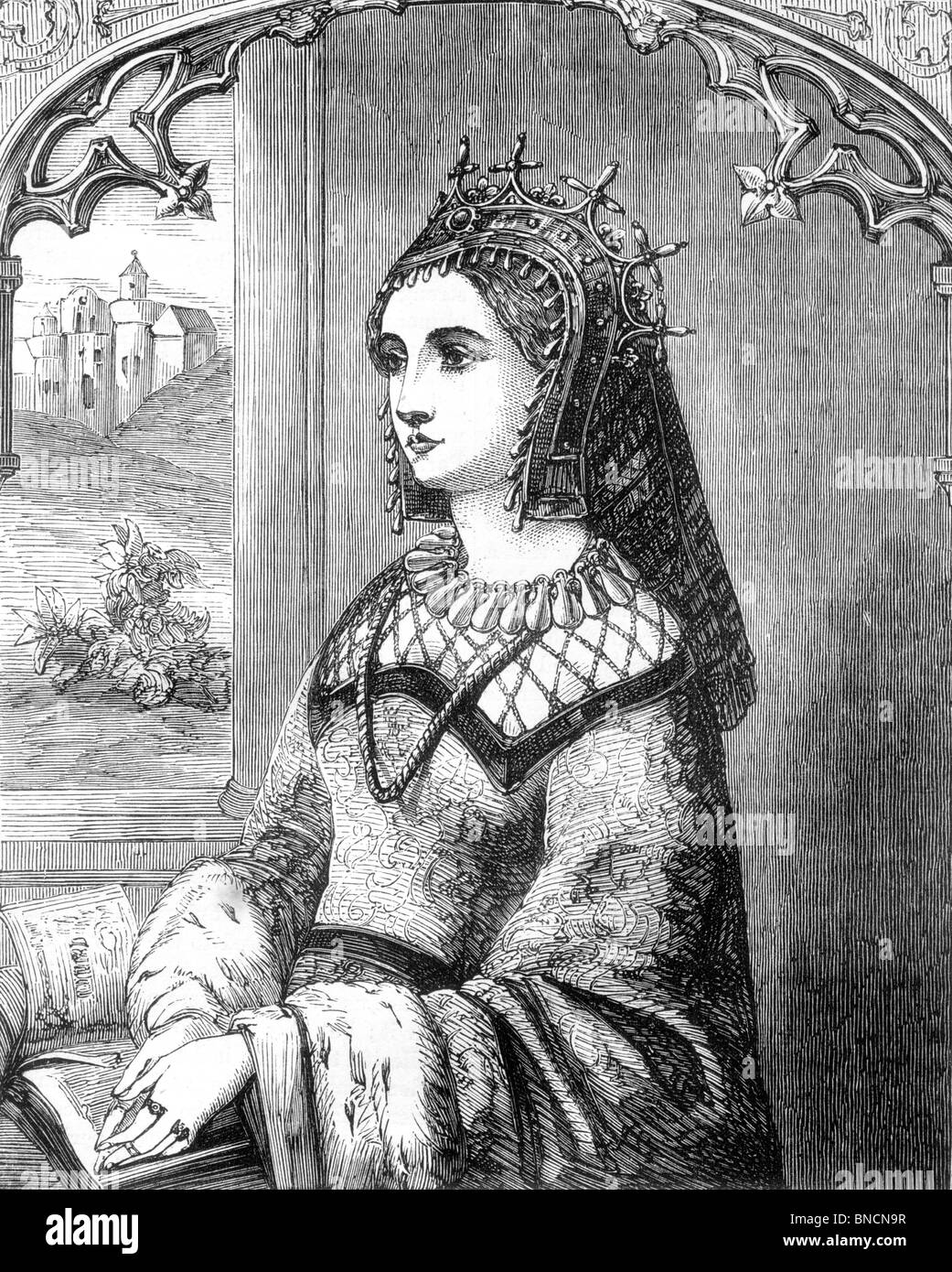 Bianco e Nero illustrazione della Regina Margherita di Anjou, moglie del re Enrico VI Foto Stock