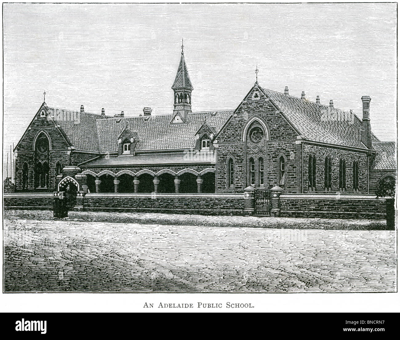 Una incisione di un Adelaide scuola pubblica, South Australia - pubblicata in un libro stampato in 1886. Foto Stock