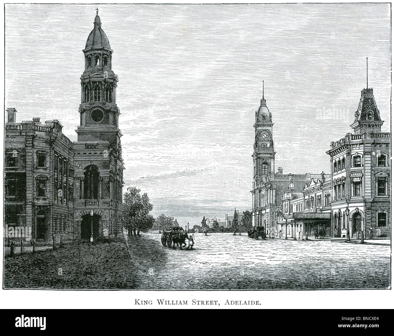 Una incisione di King William Street Adelaide, Australia del Sud - pubblicata in un libro stampato in 1886. Foto Stock