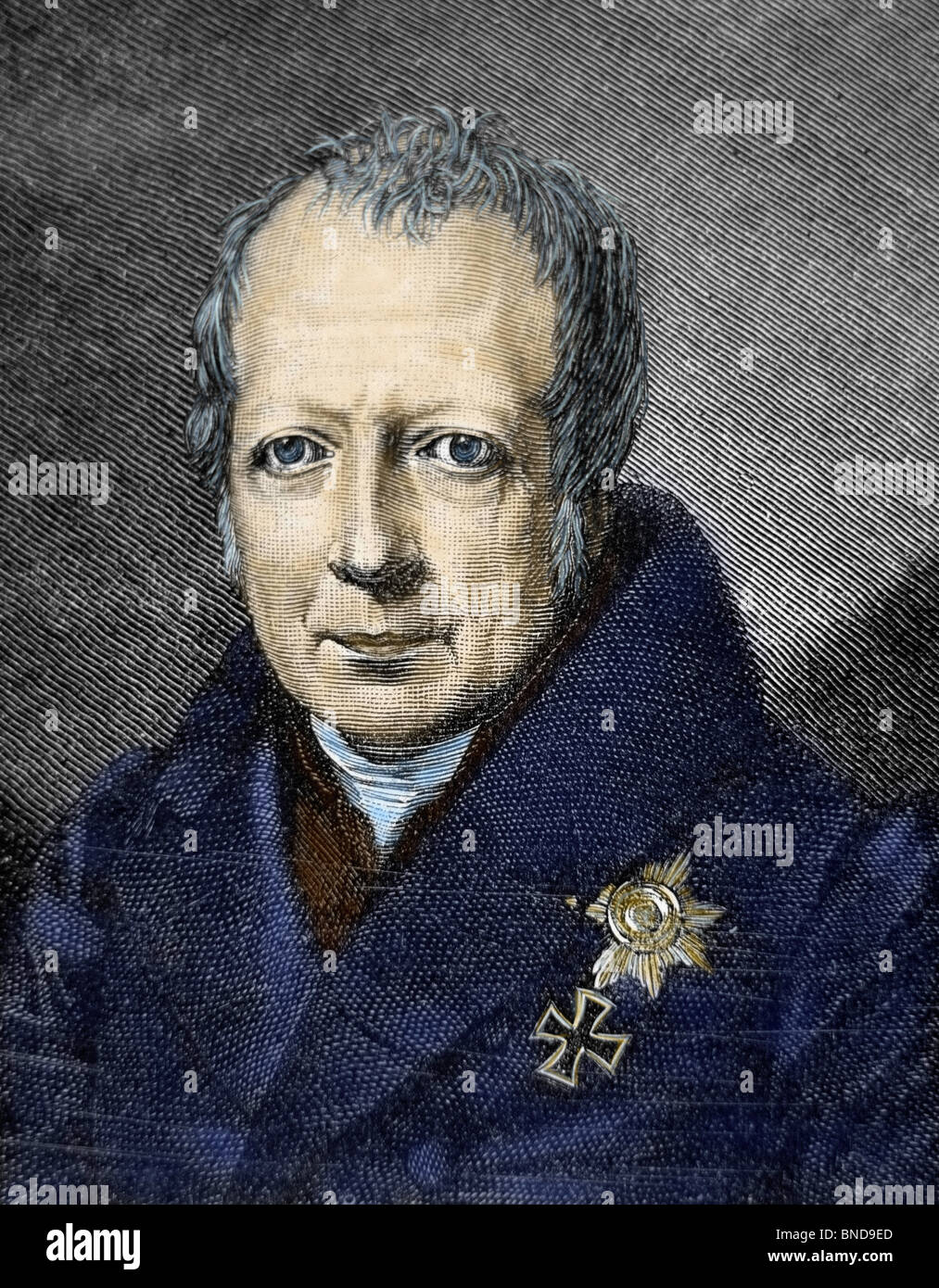 Wilhelm von Humboldt (1767-1835). Il governo tedesco, un funzionario diplomatico, filosofo e linguista. Incisione colorata. Foto Stock