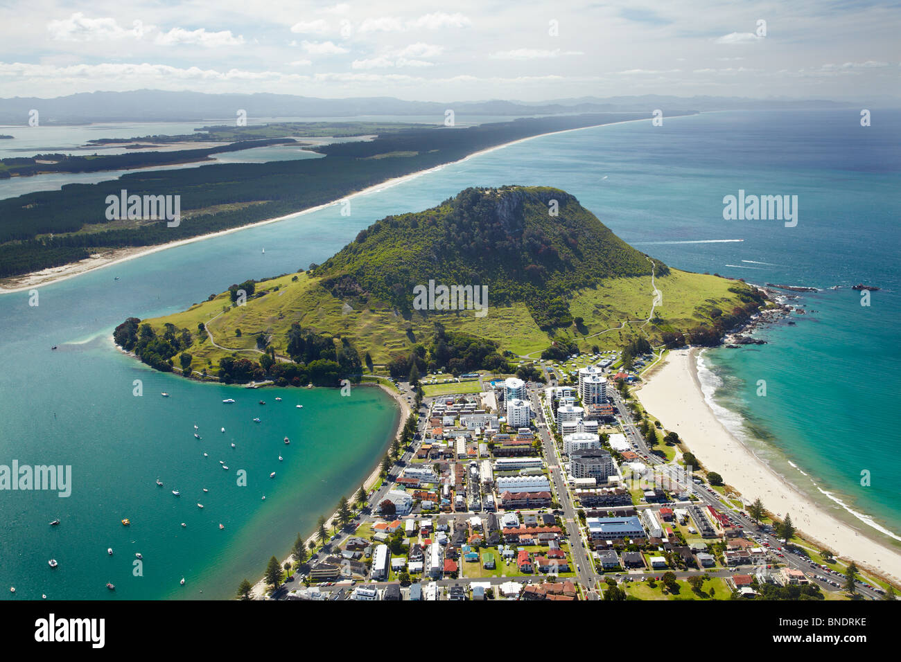 Mount Maunganui, Tauranga, Baia di Planty, Isola del nord, Nuova Zelanda - aerial Foto Stock