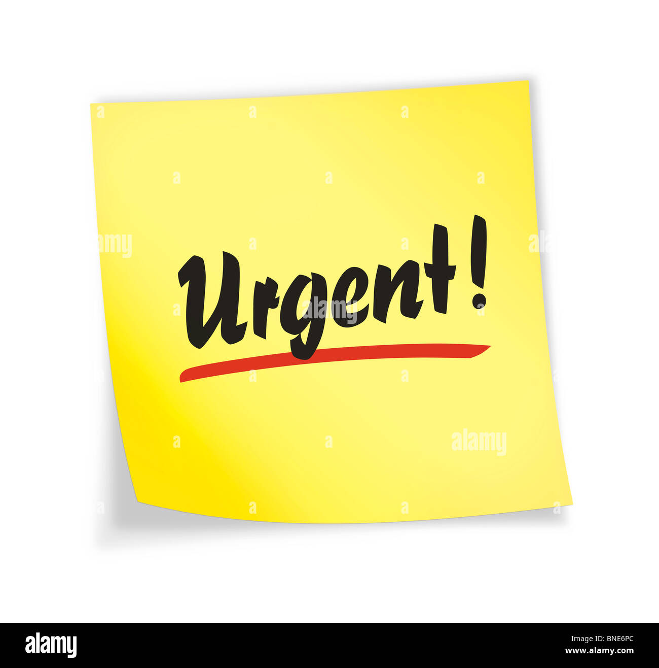 Bigliettino giallo "urgente", 3d'illustrazione Foto Stock