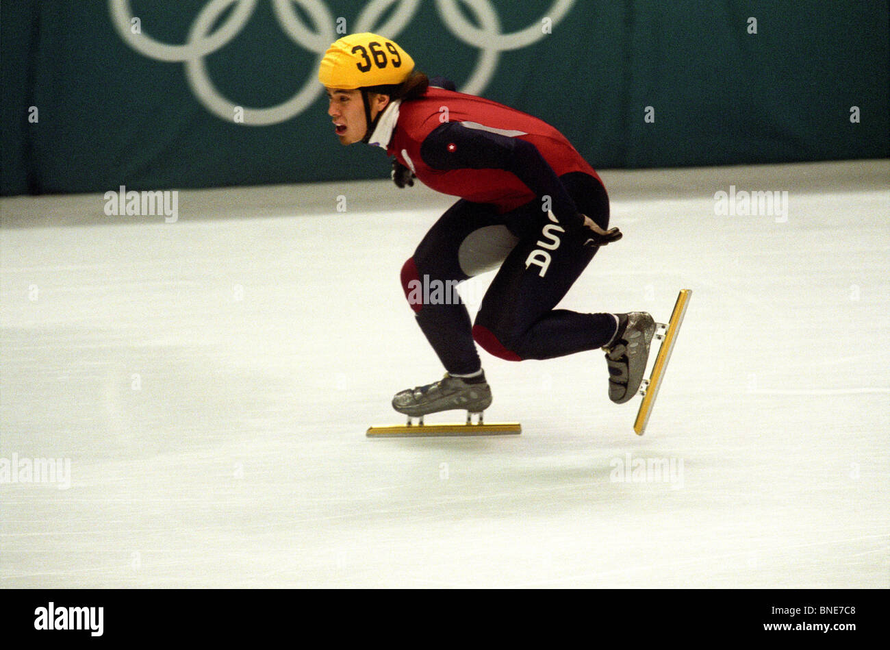 Apolo Anton Ohno (USA) concorrenti in breve pista di pattinaggio di velocità a 2002 Giochi Olimpici Invernali Foto Stock