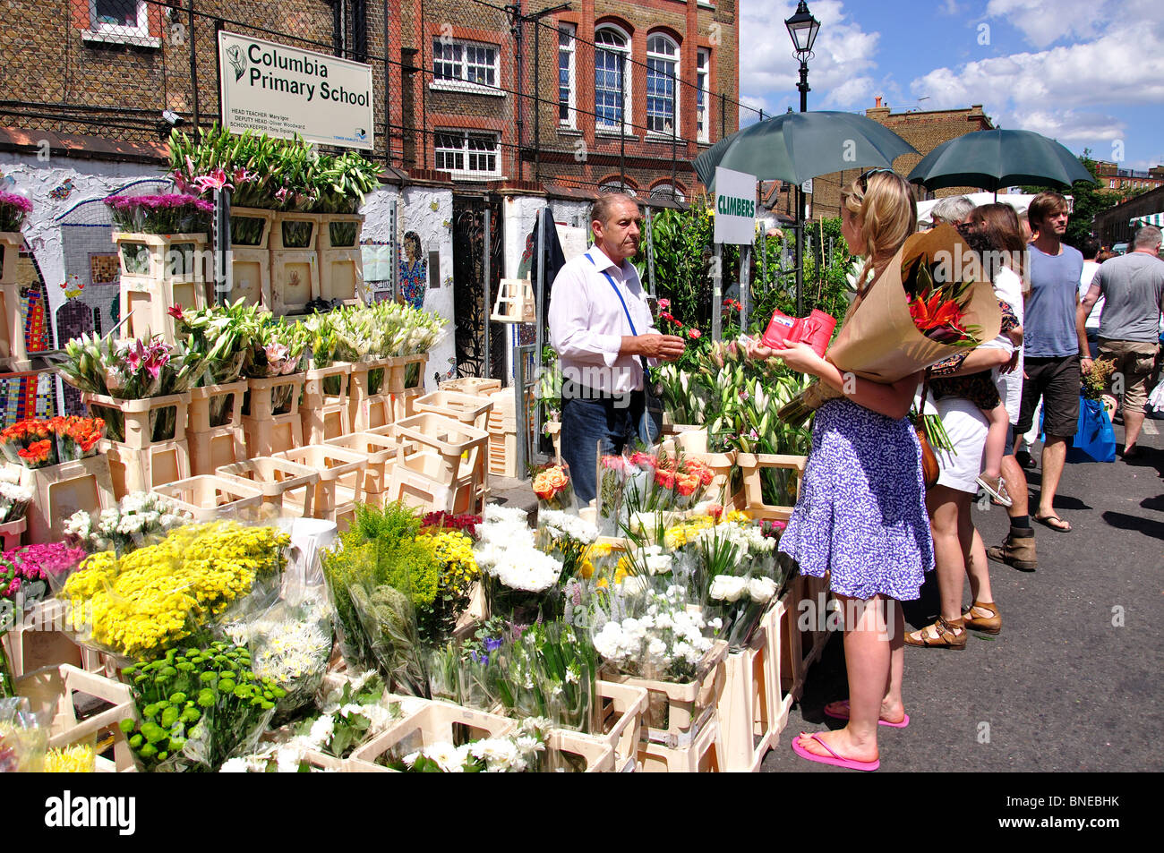 Columbia Road Flower Market, Columbia Road, Bethnal Green, il London Borough of Tower Hamlets, Greater London, Regno Unito Foto Stock