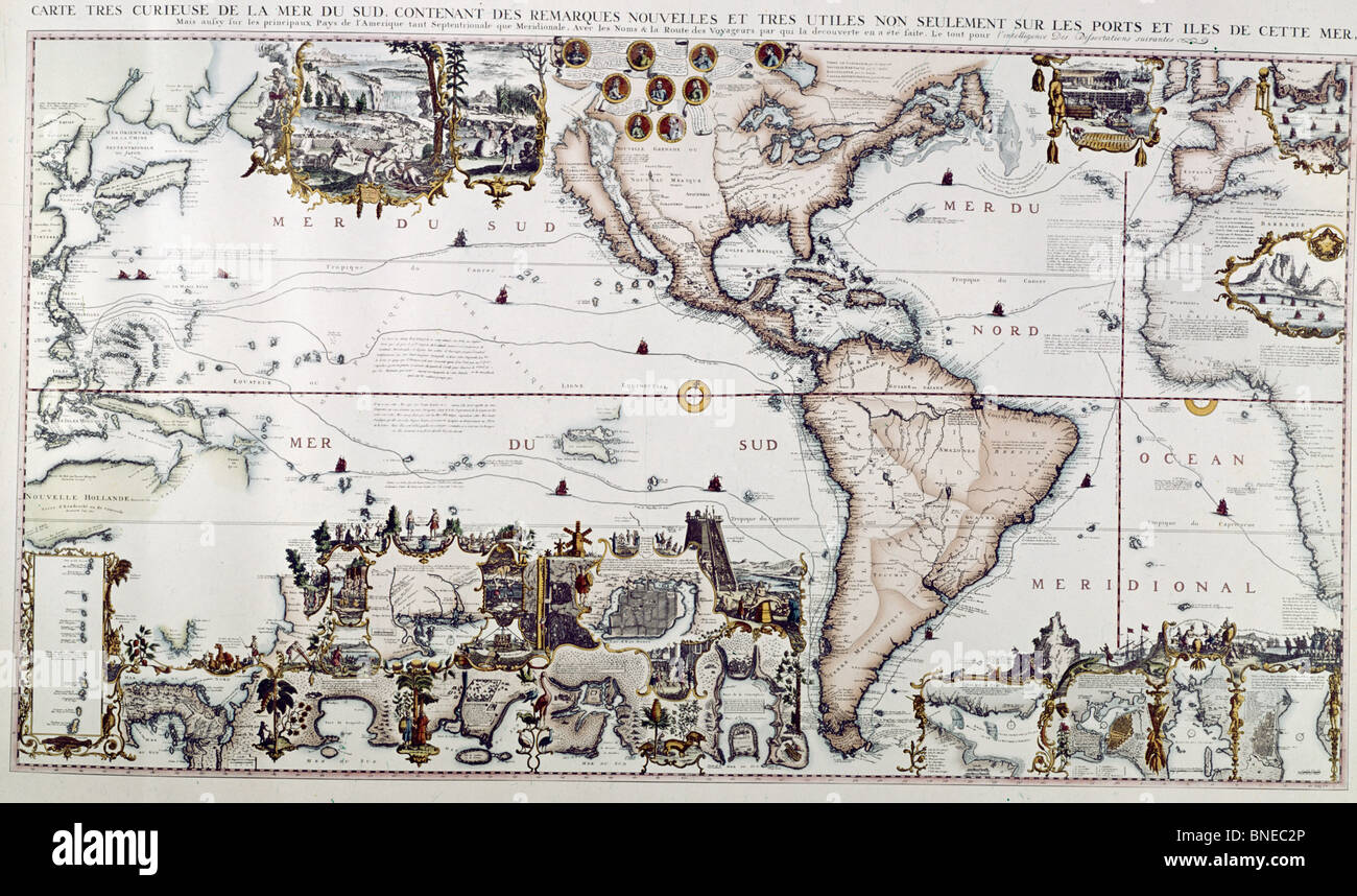L'America e l'Oceano Pacifico, dal Chatelain del Atlante Historique, 1719 Foto Stock