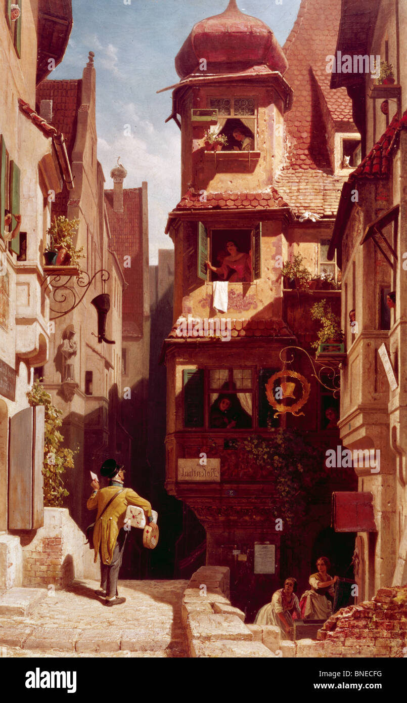 Il postino in Rosenthal, da Carl Spitzweg 1808-1885 Foto Stock