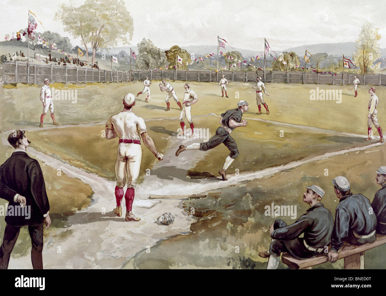 Il baseball, artista sconosciuto, acquerello Foto Stock