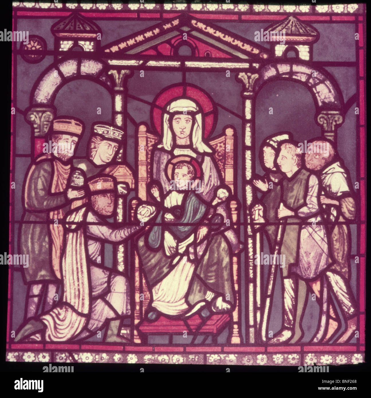 La natività, vetrata, Francia, Chartres, la cattedrale di Chartres, XII secolo Foto Stock