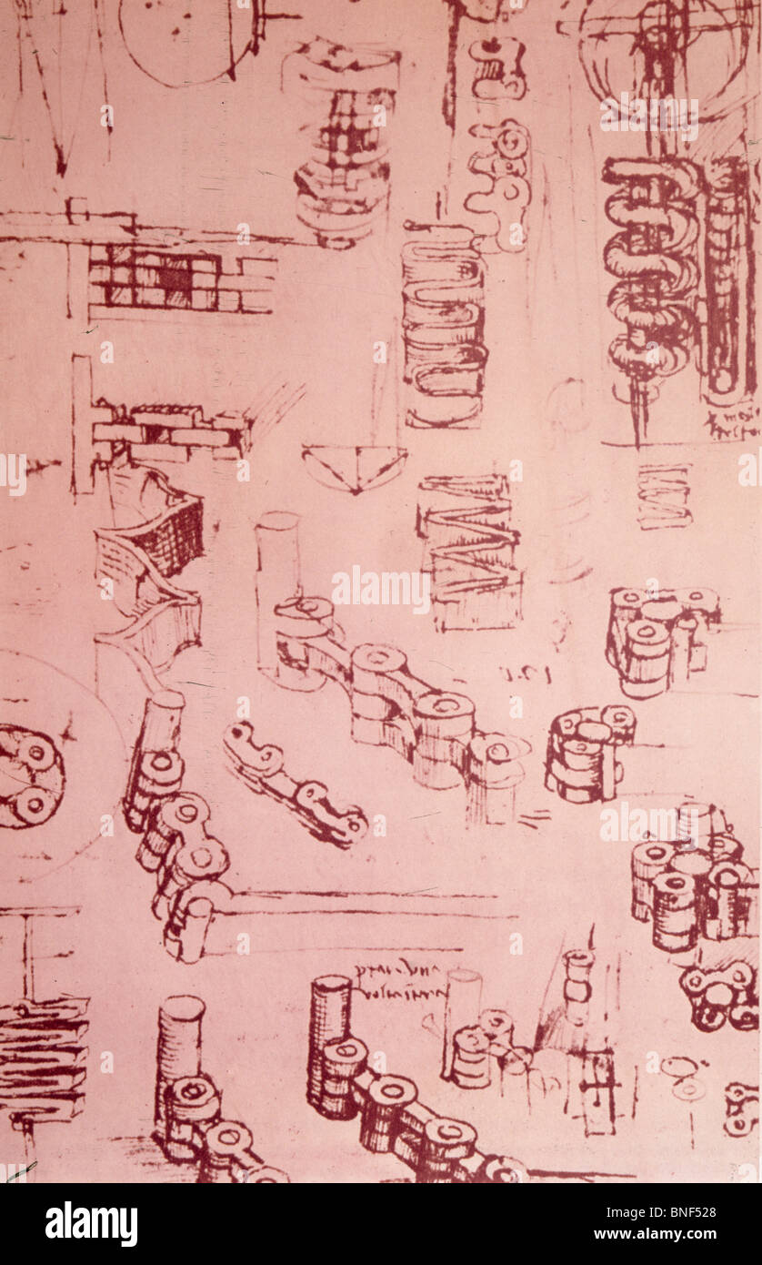 Disegni meccanici #4 Leonardo da Vinci fiorentino 1452-1519 Foto Stock