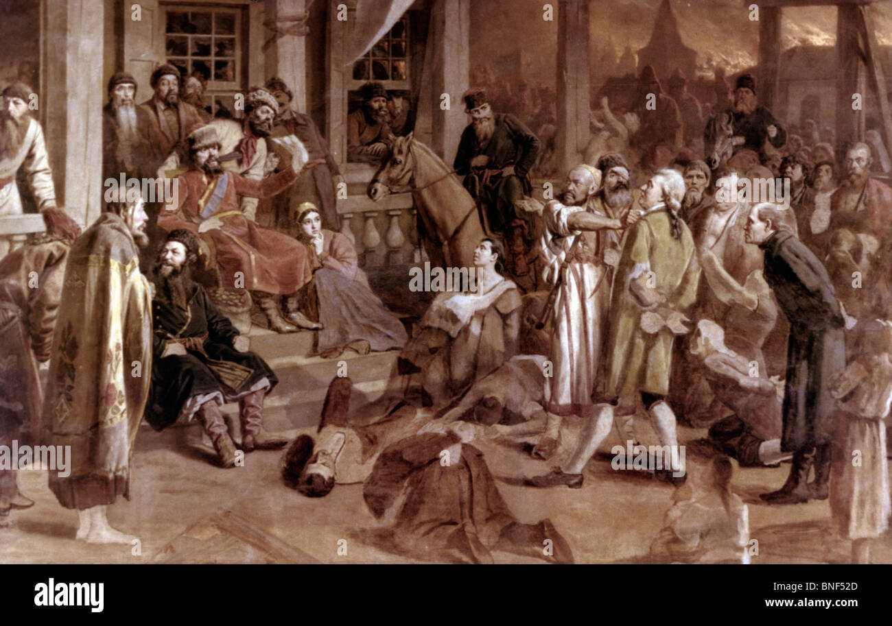 Pugachev amministrare la giustizia per la popolazione di Vassilij Grigorevich Perov olio su tela 1879 1834-1882 Russia Mosca il Foto Stock
