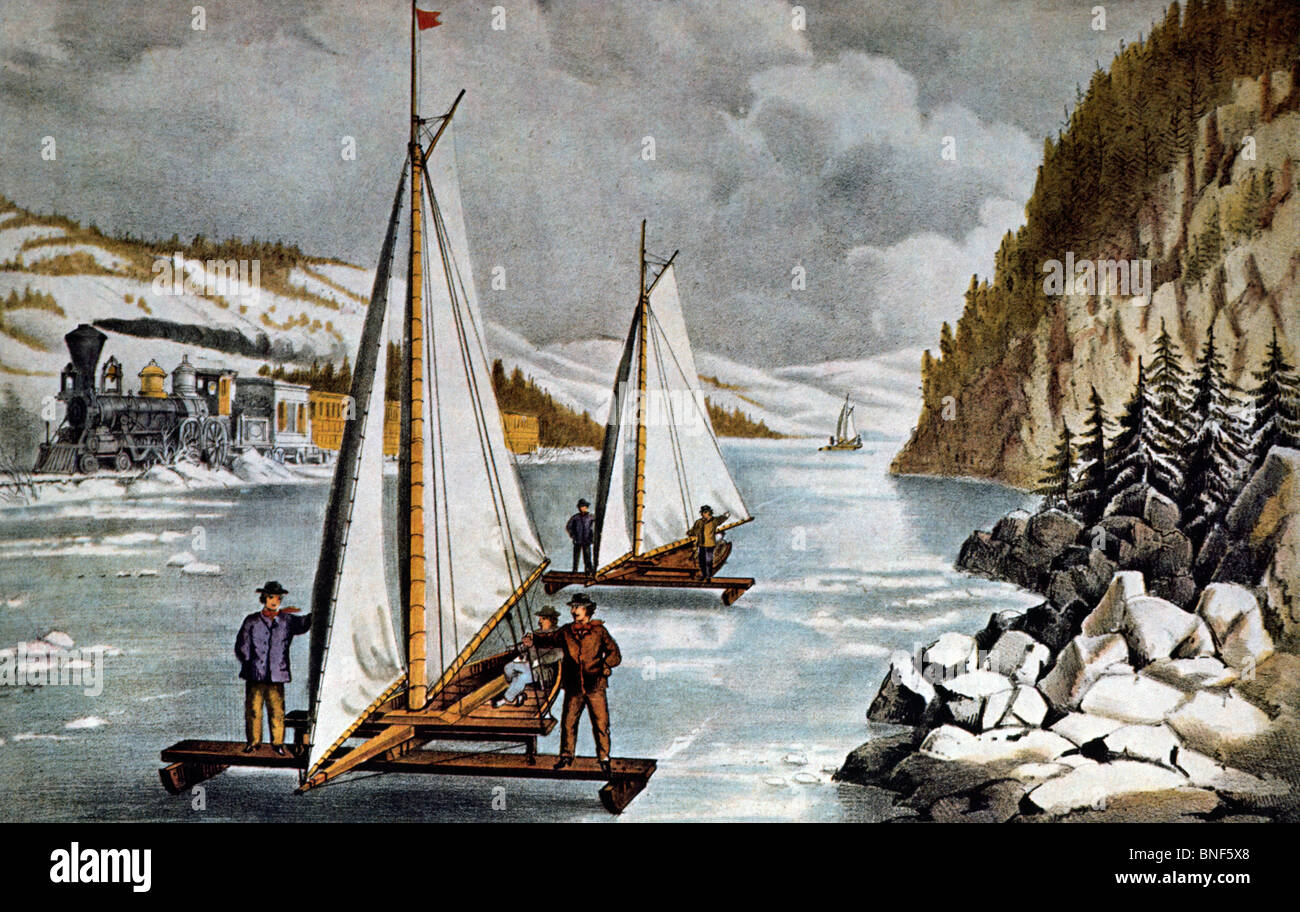 Ice Boat Race su Hudson Currier e Ives (a. 1857-1907/ americano) Foto Stock