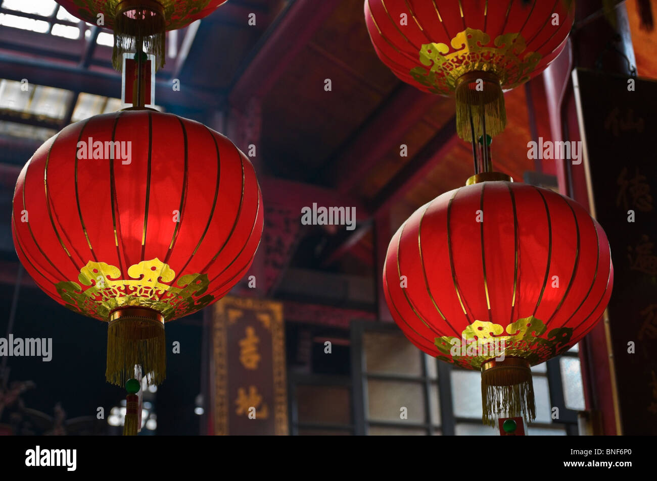 Lanterne rosse peccato Sze Si Ya tempio Cinese Chinatown Kuala Lumpur in Malesia Foto Stock