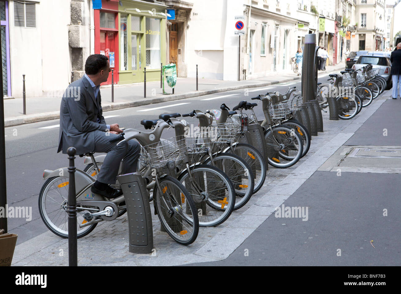 Velib cycle hire scheme, Parigi, Francia Foto Stock