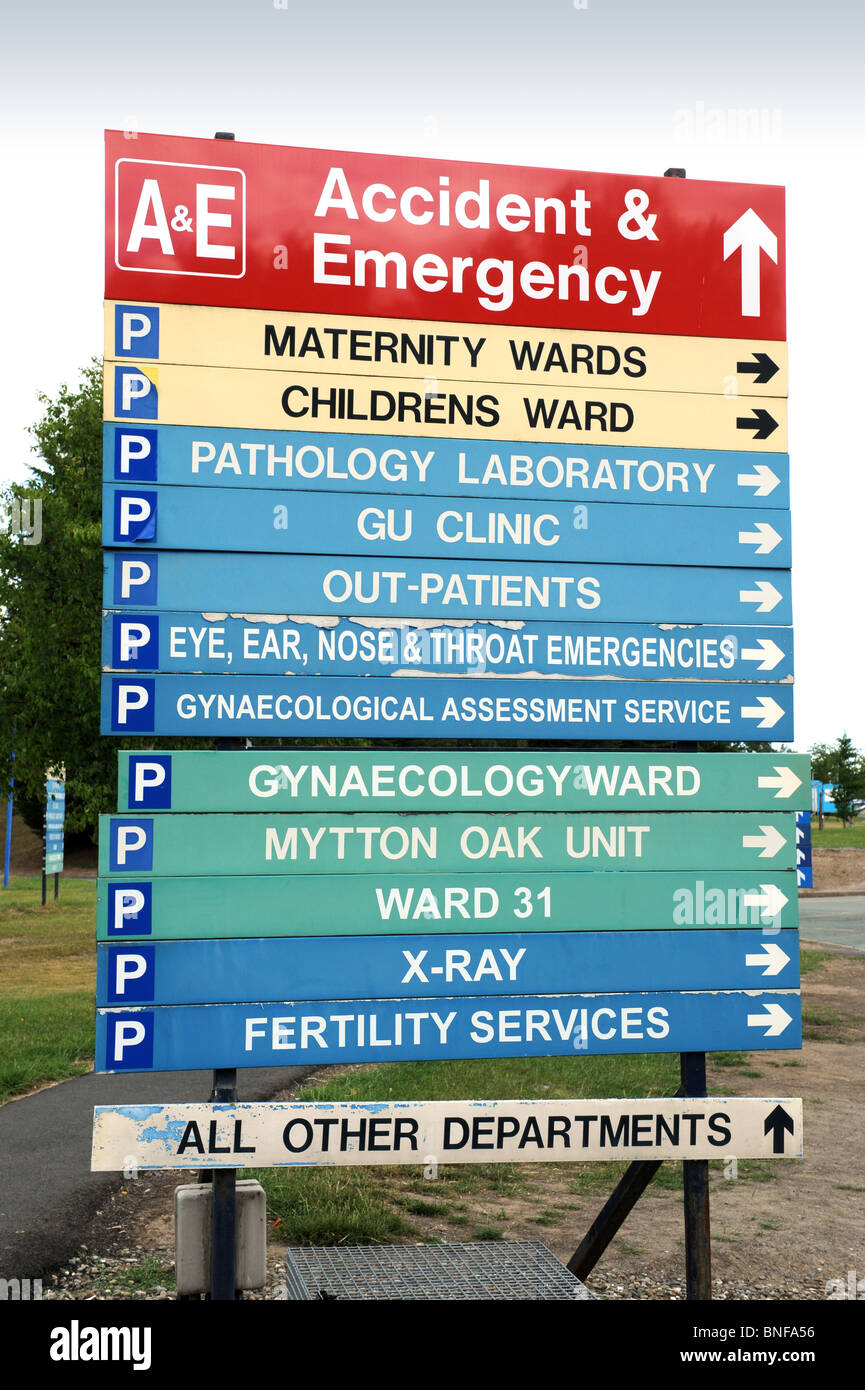 Sign posti presso il Royal Shrewsbury Hospital Foto Stock