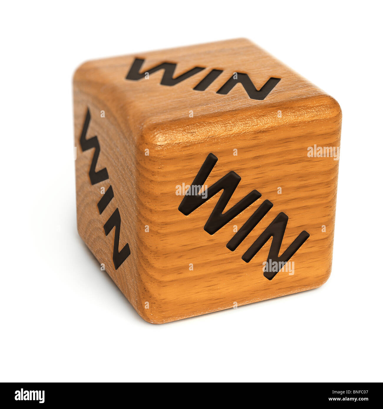 Dadi in legno con word Win su di esso Foto Stock