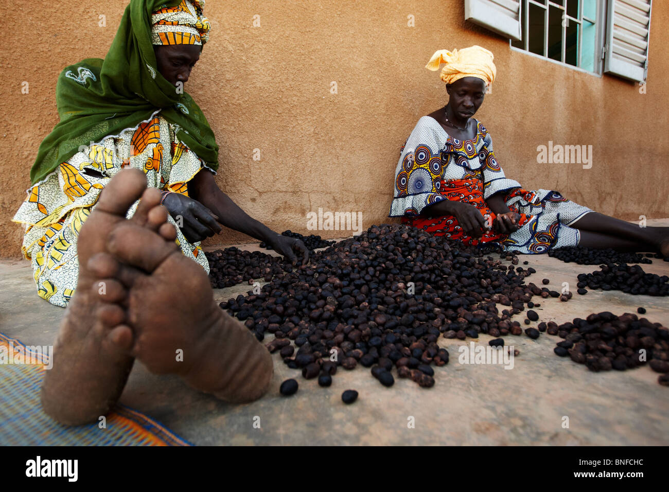 Donne ordina karité al Dembayouma shea centro di elaborazione nel villaggio di Bankoumana, vicino a Bamako, in Mali Foto Stock