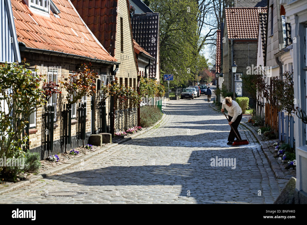 Visualizza le facciate delle case di lecci, Schleswig, Germania Foto Stock