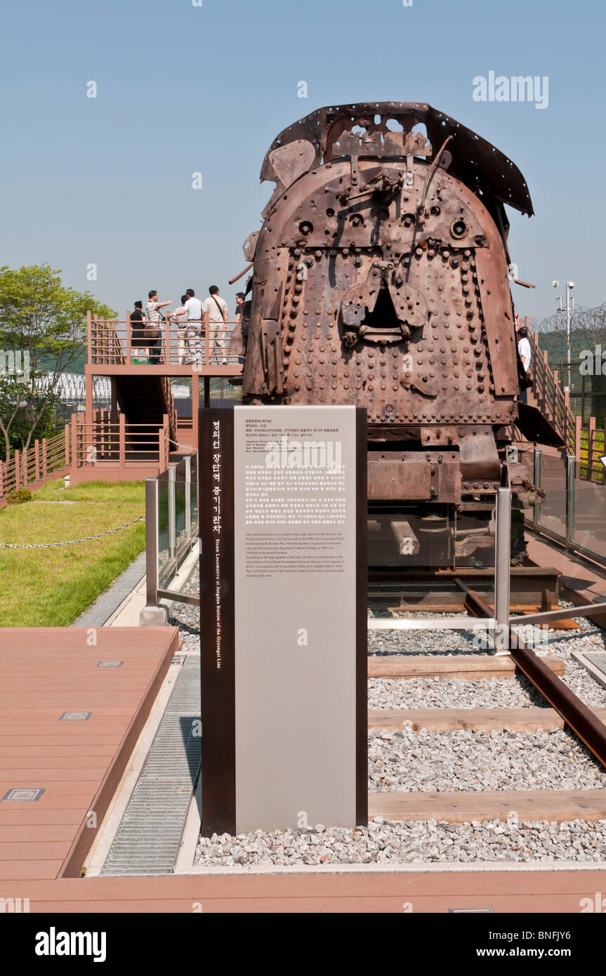 Locomotiva a vapore Jangdian Stazione, Linea Gyeongui, patrimonio culturale n. 78, DMZ (Demilitarized Zone), Imjingak, Corea del Sud Foto Stock