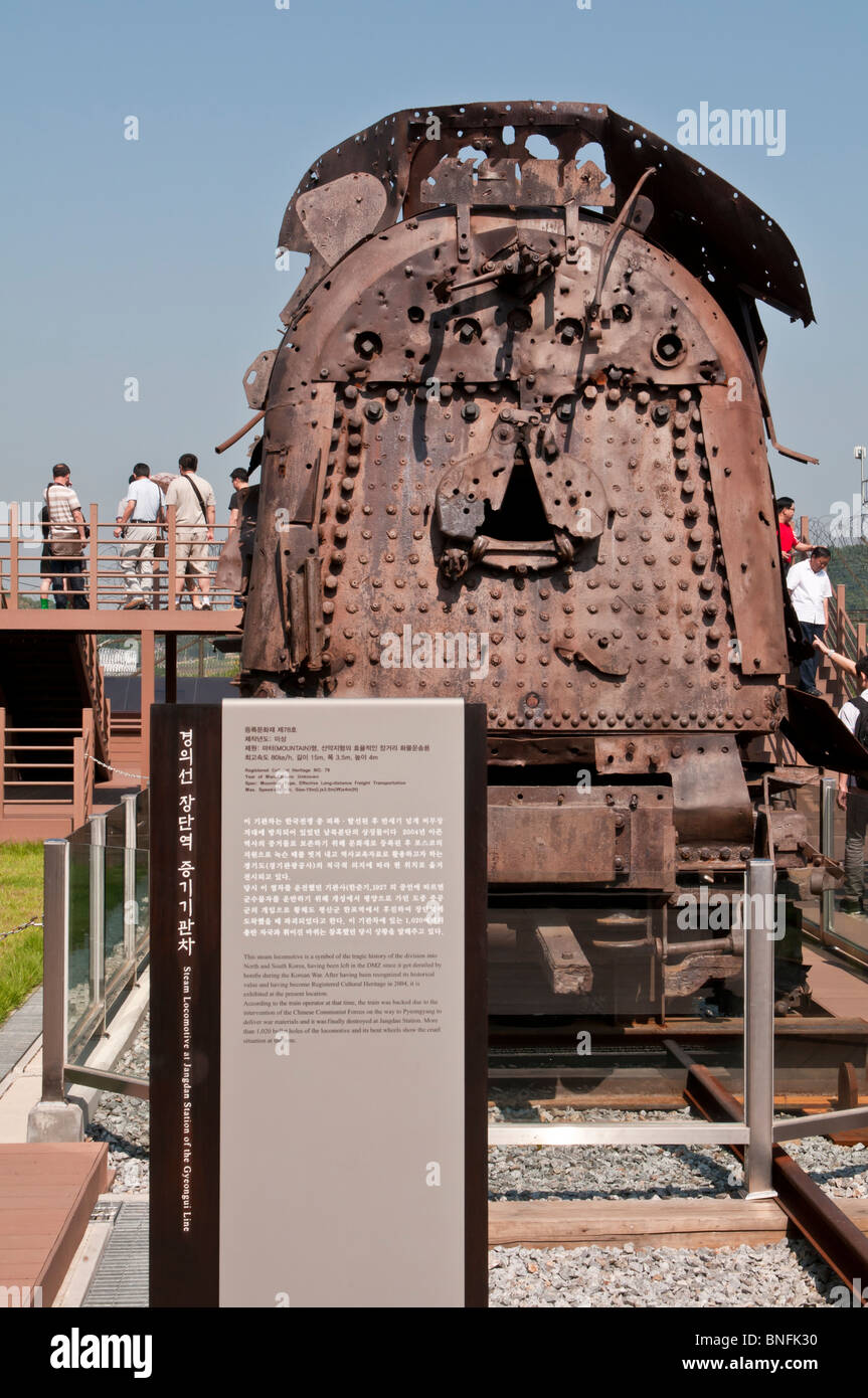 Locomotiva a vapore Jangdian Stazione, Linea Gyeongui, patrimonio culturale n. 78, DMZ (Demilitarized Zone), Imjingak, Corea del Sud Foto Stock