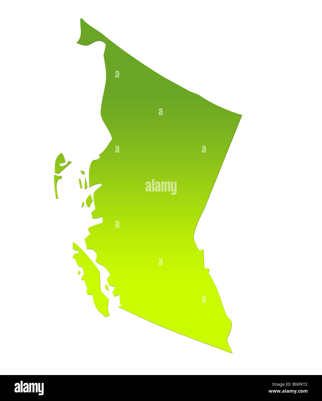British Columbia provincia del Canada mappa di gradiente verde, isolati su sfondo bianco. Foto Stock