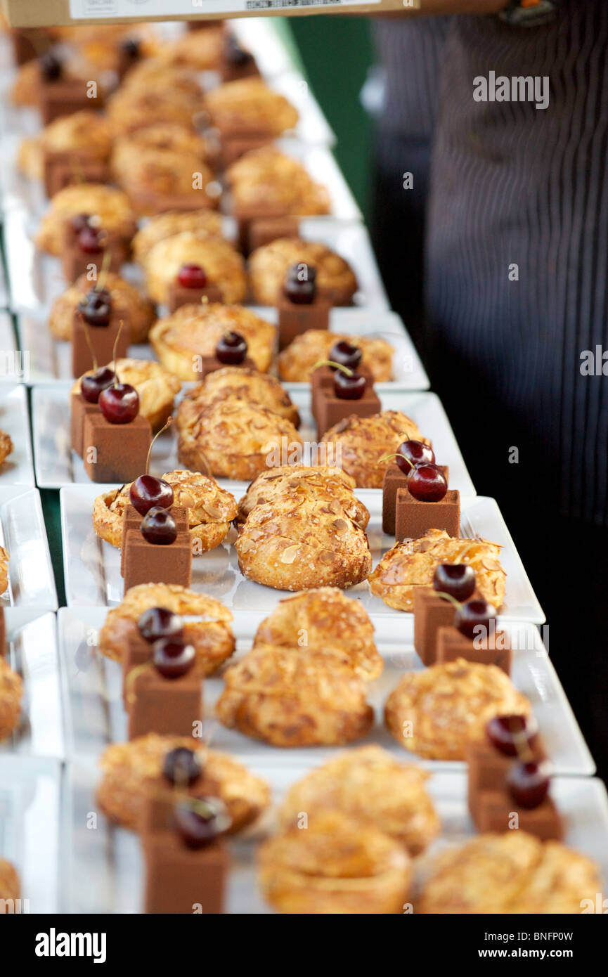 Dolci da forno con le ciliegie, lamponi e more. Eccezionale nel campo cena, Pemberton BC, Canada Foto Stock