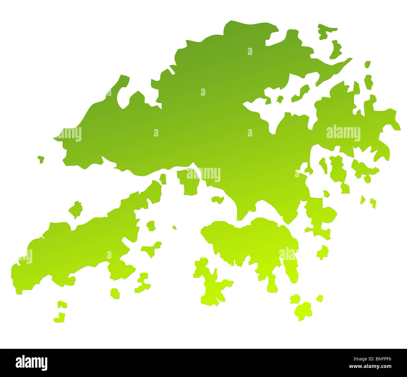 Gradiente verde mappa di Hong Kong isolate su uno sfondo bianco. Foto Stock