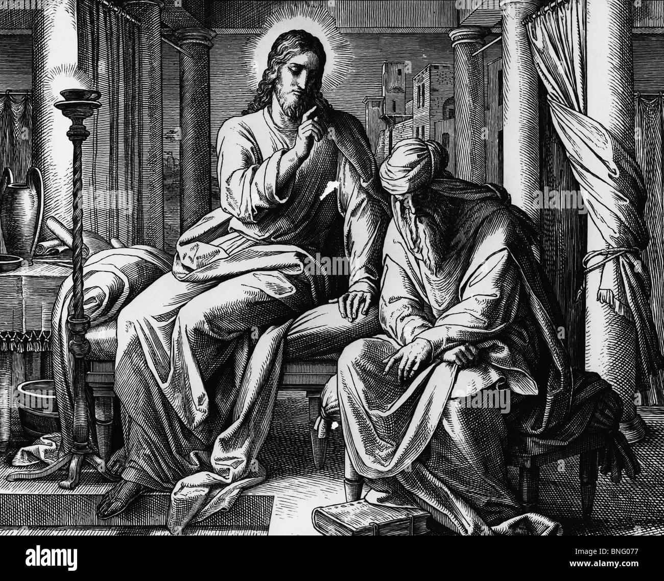 Cristo di dibattiti con Nicodemo sulla vita eterna da Julius Schnorr von Carolsfeld, stampa 1794-1872 Foto Stock