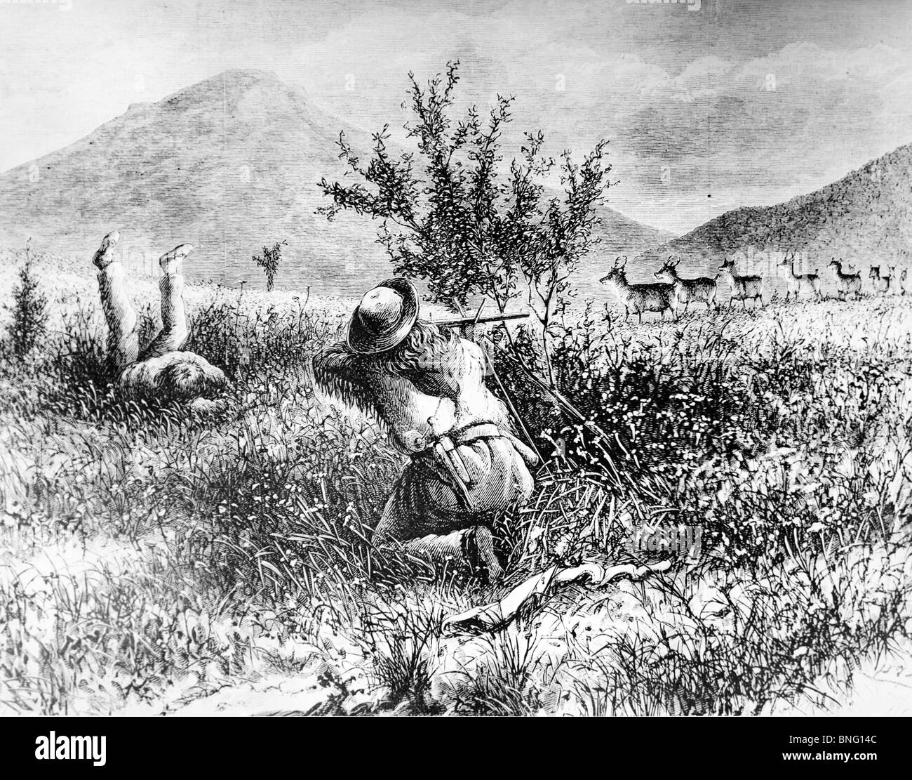 Quando l'Occidente è stata davvero selvaggia, Antelope caccia in Occidente da un artista sconosciuto, disegno, 1874 Foto Stock