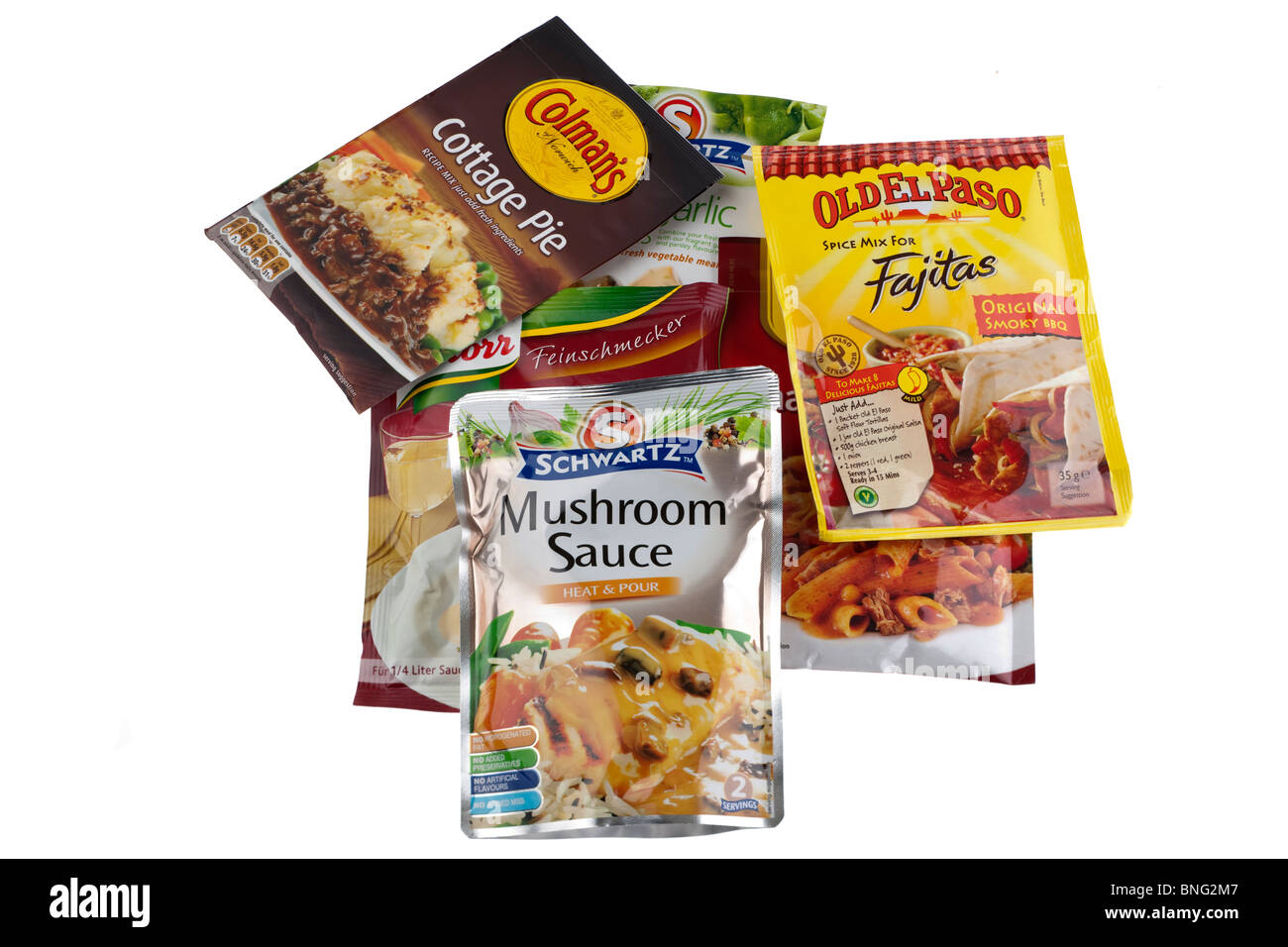 Vari pacchetti di polvere miscelata mix di salsa Foto Stock