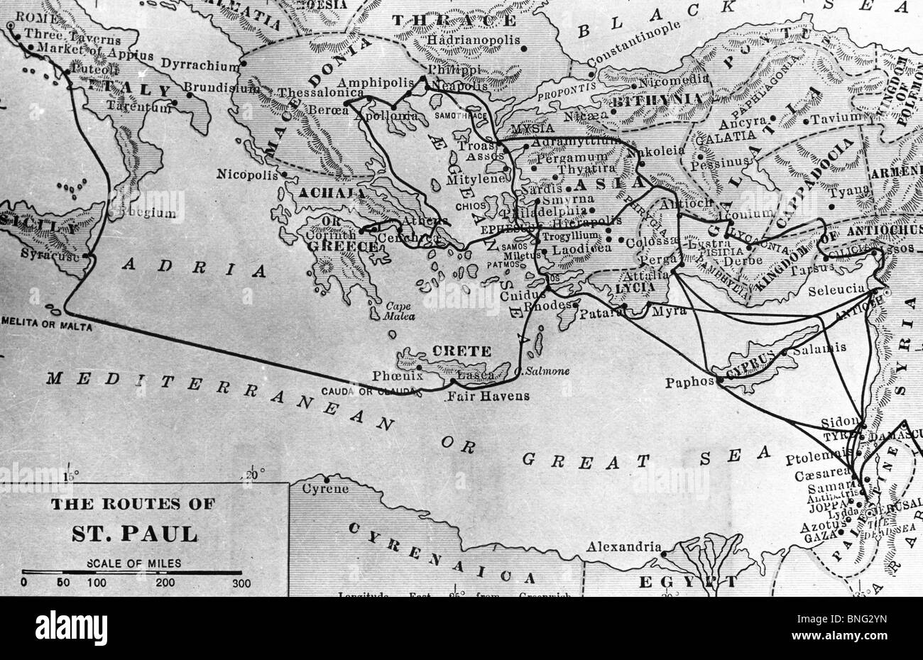 Mappa dei percorsi di San Paolo ha la missione di artista sconosciuto Foto Stock