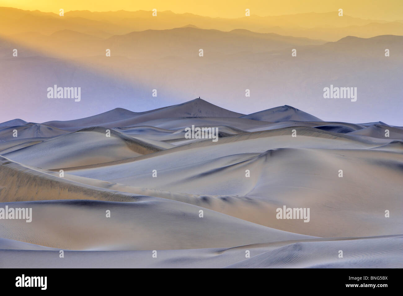 Le dune di sabbia in un deserto, Mesquite Flat dune, Valle della Morte, Panamint Range, CALIFORNIA, STATI UNITI D'AMERICA Foto Stock