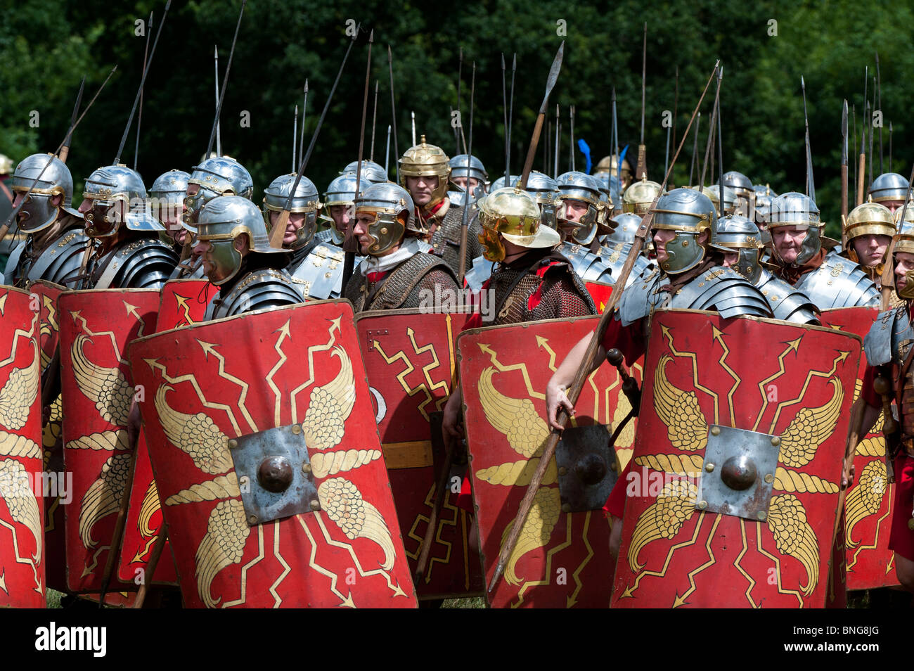 Soldati romani in una rievocazione storia viva display Foto Stock