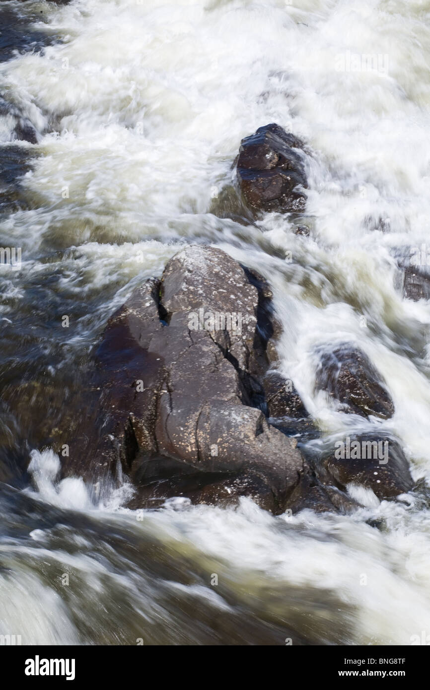 Infuria il flusso di acqua del fiume di montagna, verticalmente Foto Stock