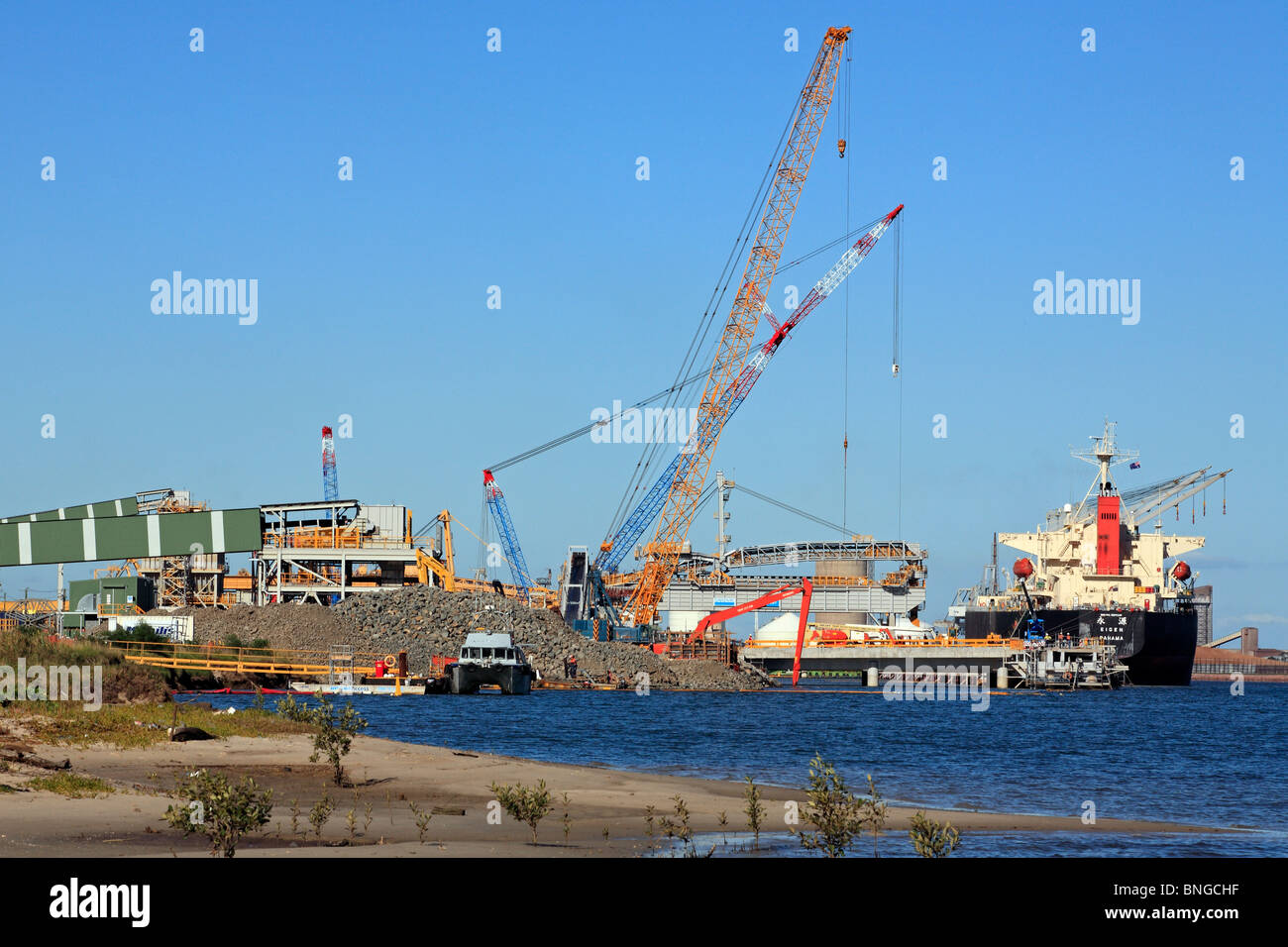 Una nave portarinfuse caricamento cargo presso il porto di Newcastle, NSW, Australia Foto Stock
