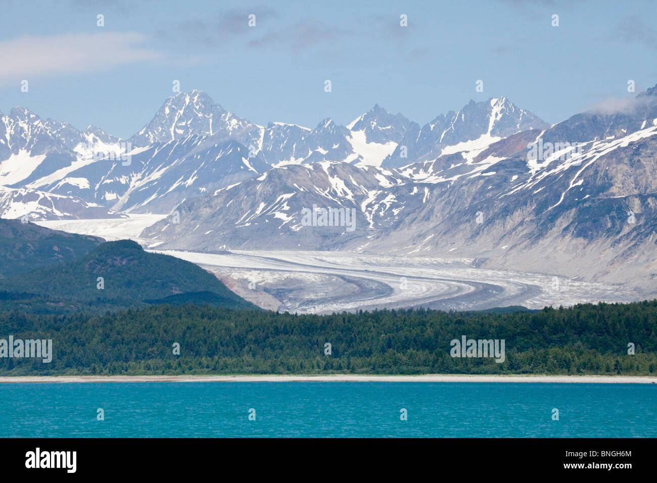 Ghiacciaio al mare, Fairweather Range, Parco Nazionale di Glacier Bay, Alaska, STATI UNITI D'AMERICA Foto Stock
