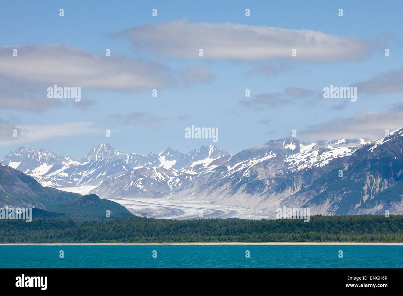 Ghiacciaio al mare, Fairweather Range, Parco Nazionale di Glacier Bay, Alaska, STATI UNITI D'AMERICA Foto Stock