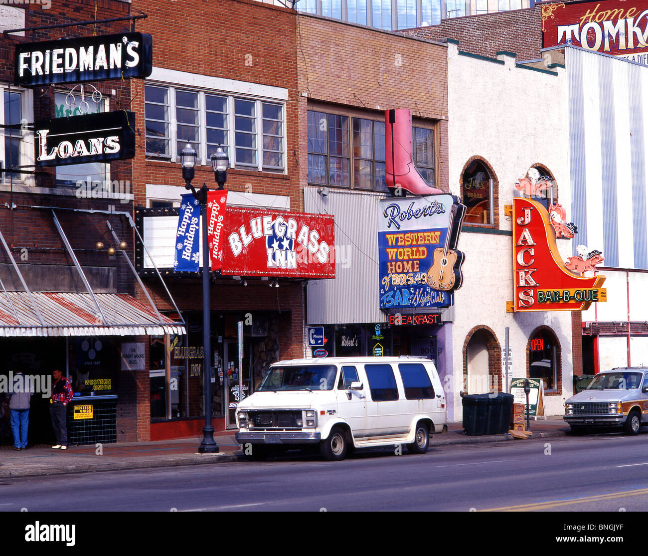 Ristoranti e bar con musica, Broadway, Nashville, Tennessee, Stati Uniti d'America Foto Stock