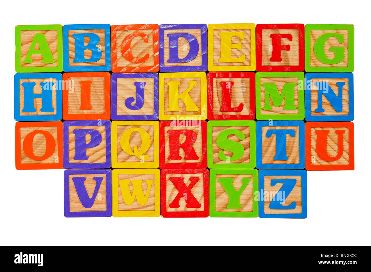 Alfabeto per bambini di blocchi di tutto l'alfabeto in lettere maiuscole Foto Stock