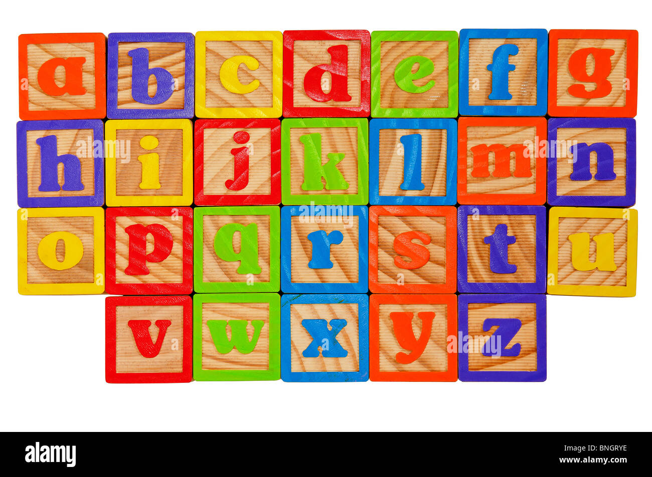 Alfabeto per bambini di blocchi di tutto l'alfabeto in lettere minuscole Foto Stock