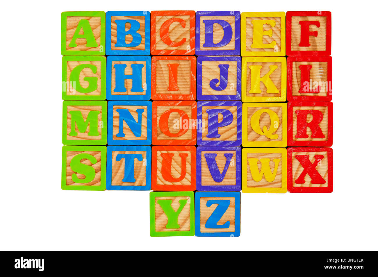 Alfabeto per bambini di blocchi di tutto l'alfabeto in lettere maiuscole Foto Stock