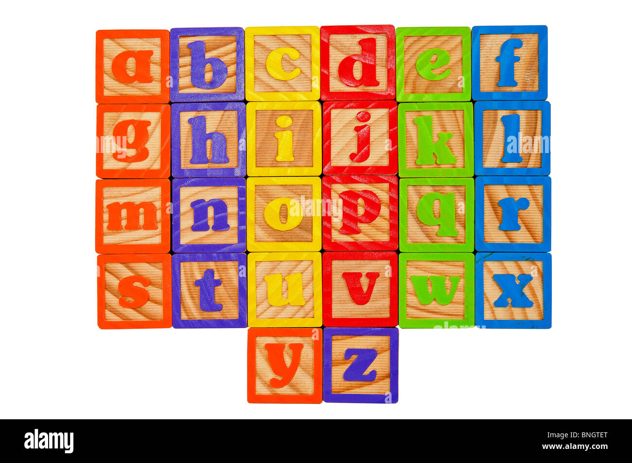 Alfabeto per bambini di blocchi di tutto l'alfabeto in lettere minuscole Foto Stock