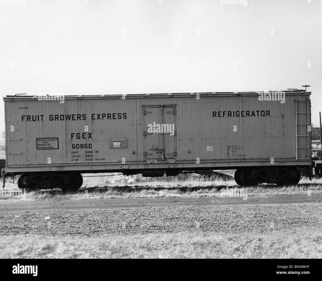 Stati Uniti d'America, il testo su un frigorifero treno merci Foto Stock