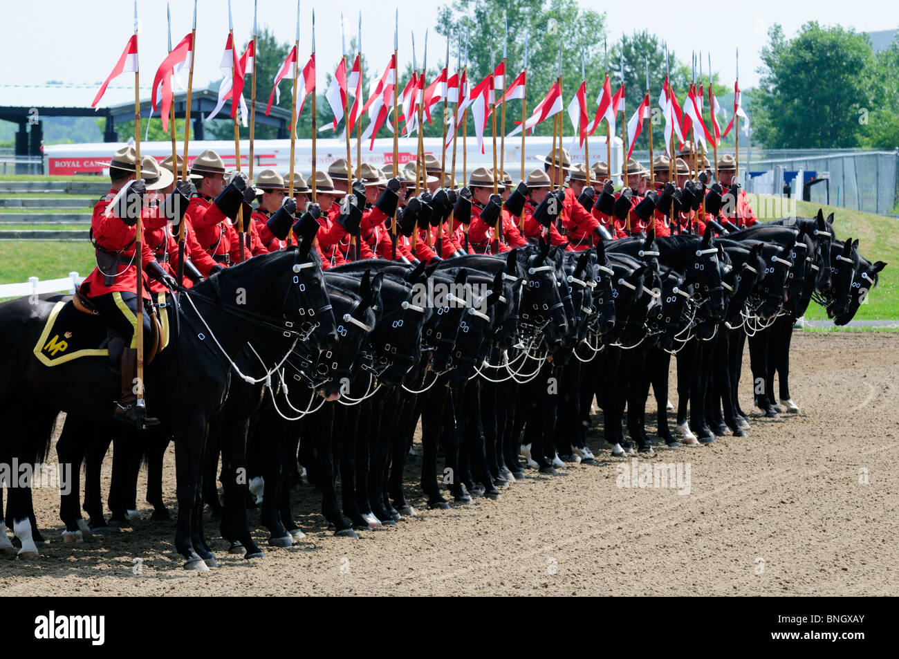 Il giro musicale del Royal Canadian polizia montata su Parade prima dello spettacolo Foto Stock