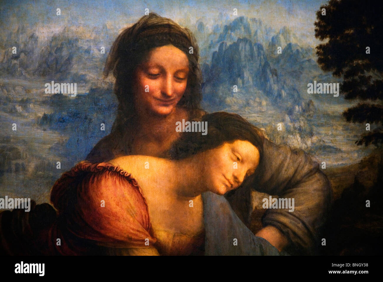 Vergine con Bambino e Sant'Anna di Leonardo da Vinci, olio su legno, 1508-1510, 1452-1519 Foto Stock