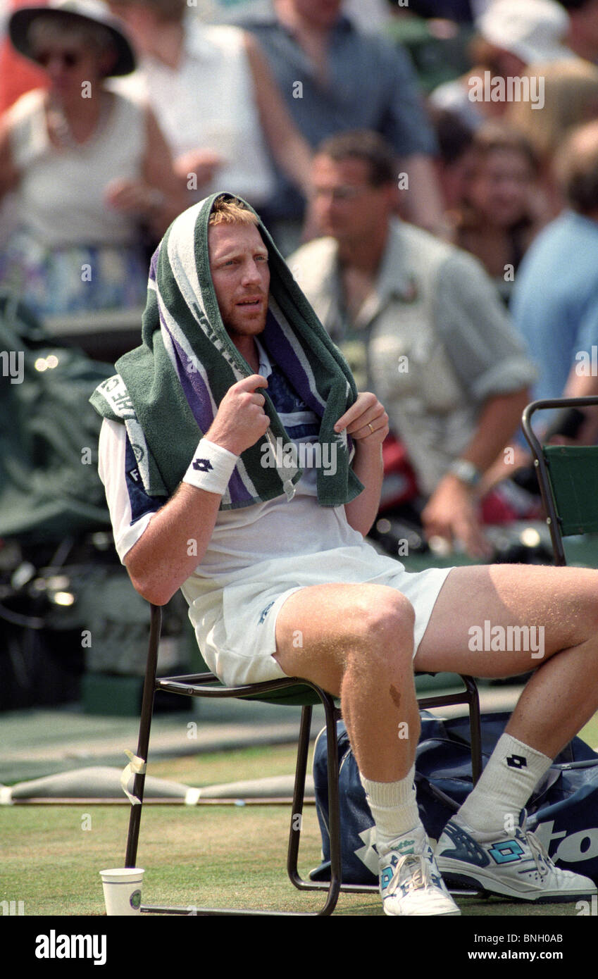 Wimbledon Tennis mens singles finale tra Pete Sampras e Boris Becker 9/7/1995 Boris Becker Foto Stock