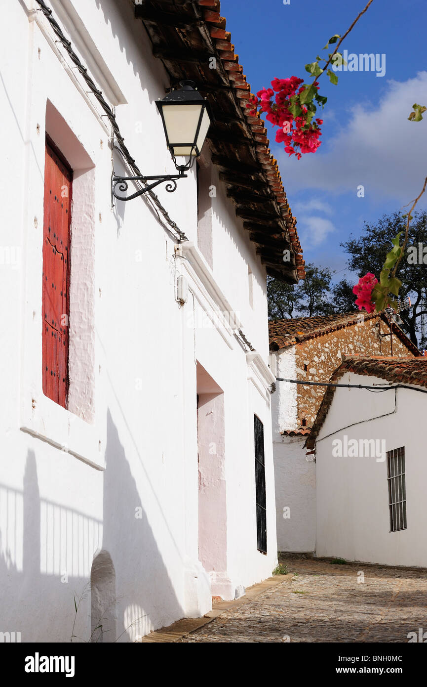 A Alajar, nella provincia di Huelva, la Sierra de Aracena, Andalusia Spagna villaggio bianco o pueblo blanco, Calle Manuel Siurot Alajar Foto Stock