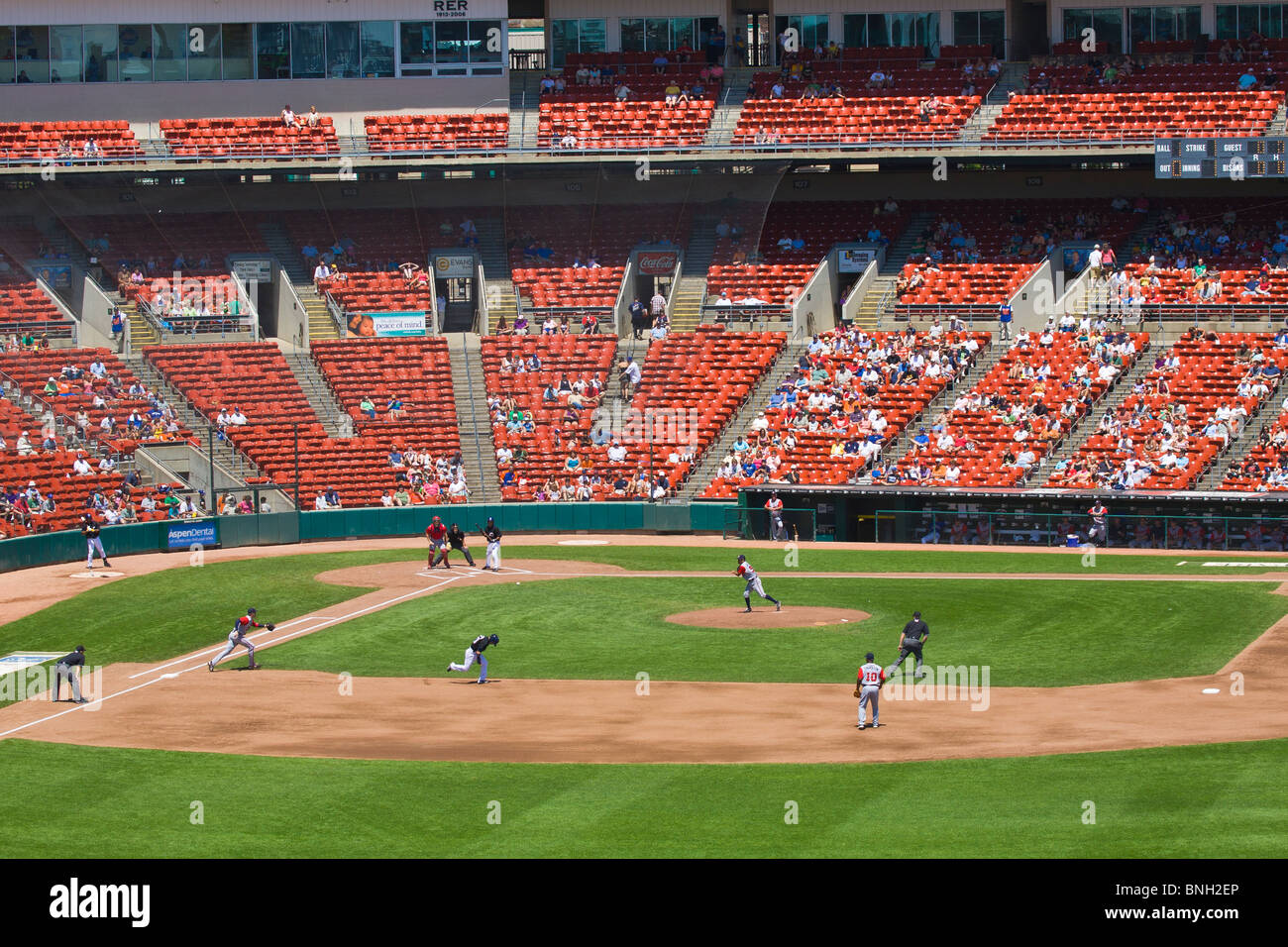 Baseball gioco in campo Coca-Cola, casa della Buffalo Triple-A bisonti della Lega Internazionale in Buffalo New York Foto Stock