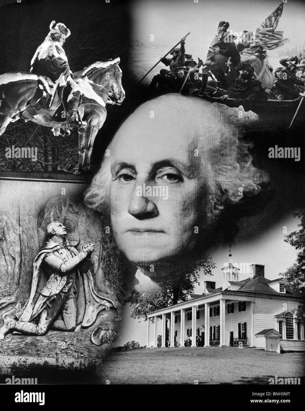 George Washington volto sovrapposto ad un collage di foto che ritraggono la storia americana, STATI UNITI D'AMERICA Foto Stock